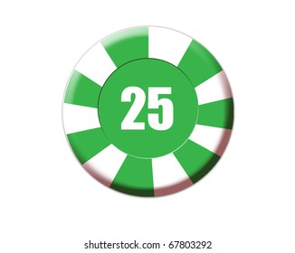 Green roulette chip isolated on white, vector illustration