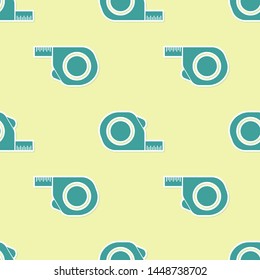 Green Roulette construction icon isolated seamless pattern on yellow background. Tape measure symbol.  Vector Illustration