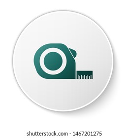 Green Roulette construction icon isolated on white background. Tape measure symbol. White circle button. Vector Illustration