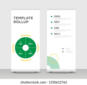 Green round Abstract Shapes Modern Exhibition Advertising Trend Business Roll Up Banner Stand Poster Brochure flat design template creative concept. Green round Roll Up EPS. Presentation Cover