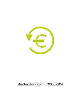 Green round arrow with green euro sign. Flat icon. Isolated on white. Charge back icon. Refund sign. Good for web and software interfaces. Vector illustration.
