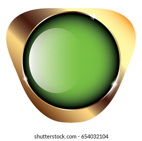 Green round background with a golden frame, with space for your text.  Vector illustration.
