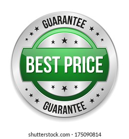 Green round best price button with stars