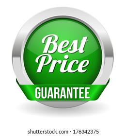 Green round best price button with ribbon
