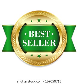 Green Round Best Seller Badge With Ribbon