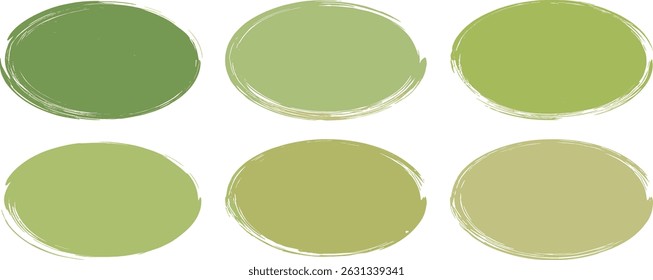 Green round brush strokes. Vector organic shape tags