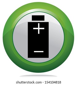 Green round button with battery. Isolated easy to edit vector illustration.