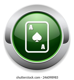 Green round button with peak ace icon and metallic border