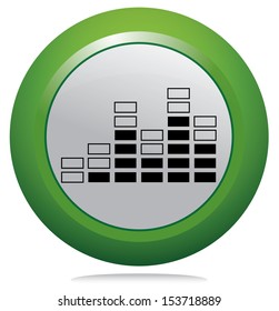 Green round button with sound waves. Isolated editable vector illustration.