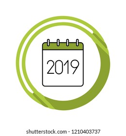 Green round calendar 2019 design, printing template,