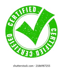 Green round certified vector icon isolated on white background
