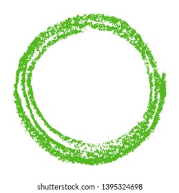Green round copy space or frame with pastel bright color circle form. Hand drawing artistic grunge stroke figure. Vector crayon, chalk or pencil sphere texture abstract trendy message background.