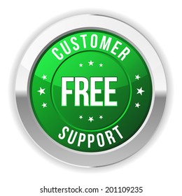 Green round customer support badge with metallic border
