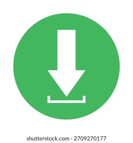 Icono de Botón de Descarga redonda verde con flecha blanca hacia abajo