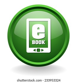 Green round e-book button on white background