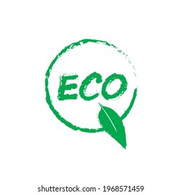 Green round ECO emblem with leaves isolated on white background.