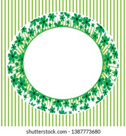 Green round floral frame on striped background vector design