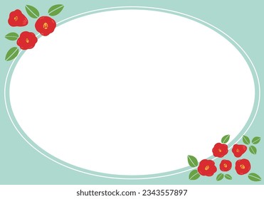 green round frame with camellia illustration