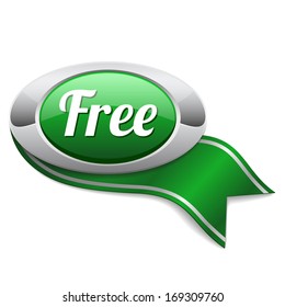 Green round free button with metallic border and ribbon
