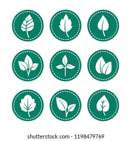 Green round icons set with leaf silhouettes vector