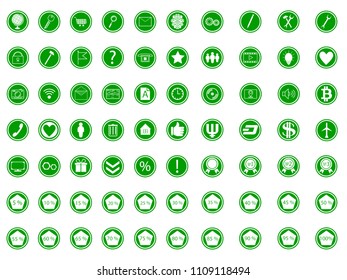 green round icons for web design with various elements quantity 70 pieces