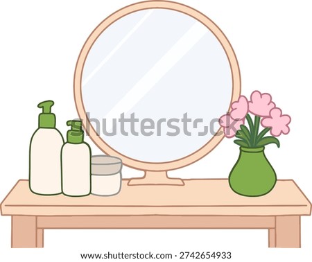 Green Round Mirror Vanity Table