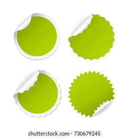 Green round postit sticker with curled corner illustration isolated on white background