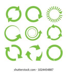 Green round recycle icons set. Vector illustration