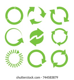 Green round recycle icons set - vector