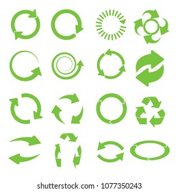 Green round recycle vector design Collection of different icons isolated illustration
