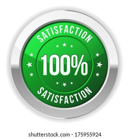 Green round satisfaction button with metallic border