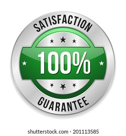 Green round satisfaction button with metallic border