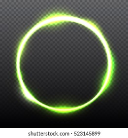 Green round shining circle frame isolated on transparent background. Beautiful abstract luxury light ring. Vector illustration.