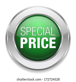 Green round special price button with metallic border