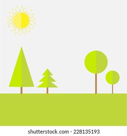 Green round and spruce tree landscape set. Flat design. Vector illustration