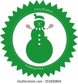 green round sticker with a snowman