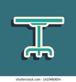 Green Round table icon isolated on blue background. Long shadow style. Vector Illustration