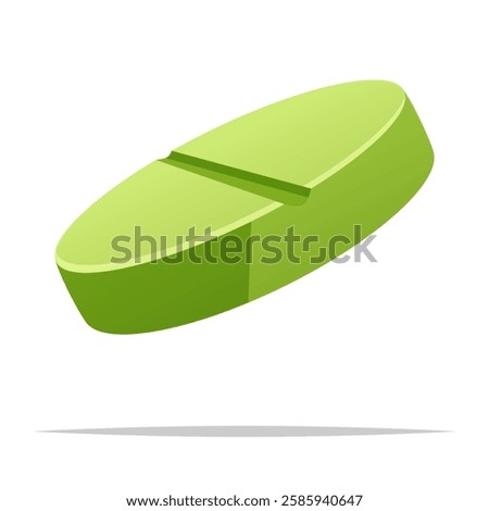 Green round tablet medicine vector isolated illustration
