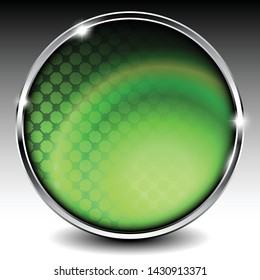 Green round textured background with a silver frame, with space for your text. Vector illustration.