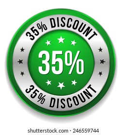 Green round thirty-five percent discount button on white background