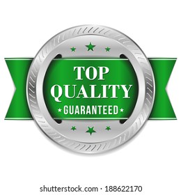 Green round top quality badge with ribbon