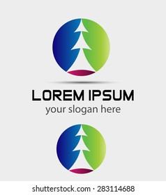Green round vector Christmas tree icon
