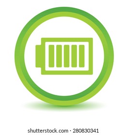 Green round volumetric icon with image of fully charged battery, isolated on white