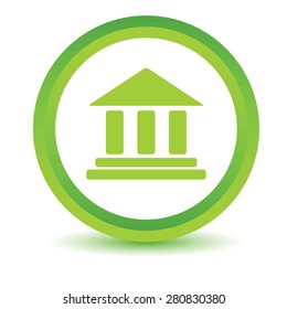 Green round volumetric icon with image of building with pillars, isolated on white