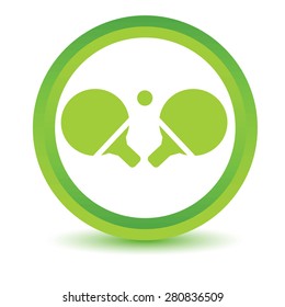 Green round volumetric icon with image of ping-pong rackets, isolated on white
