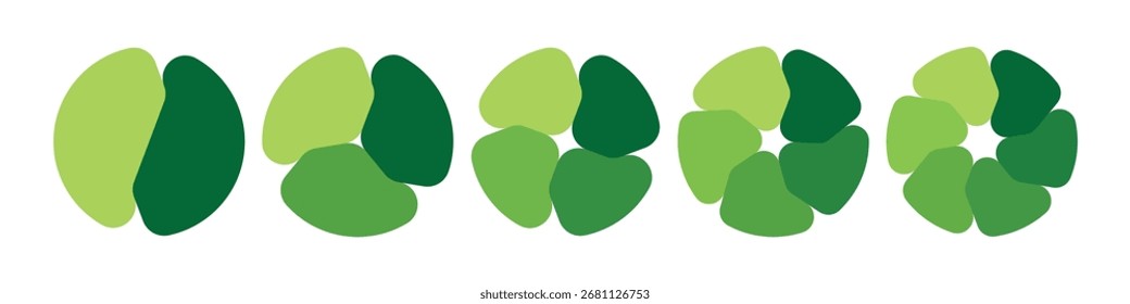 Infográfico de gráfico de pizza arredondado verde para dados de negócios, ações de marketing e análises financeiras. 2, 3, 4, 5 e 6 partes