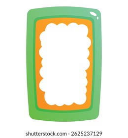 Bannière rectangulaire arrondie verte avec cadre orange et nuages montrant l'espace pour copie