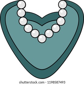 A green rounded vector jewelry logotype in heart shape with shiny pearls. An elegant Pearl necklace.

Hand drawn colored vector illustration.