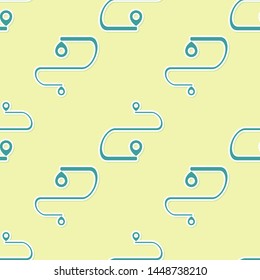 Green Route location icon isolated seamless pattern on yellow background. Map pointer sign. Concept of path or road. GPS navigator.  Vector Illustration