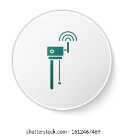 Green Router and wi-fi signal symbol icon isolated on white background. Wireless ethernet modem router. Computer technology internet. White circle button. Vector Illustration